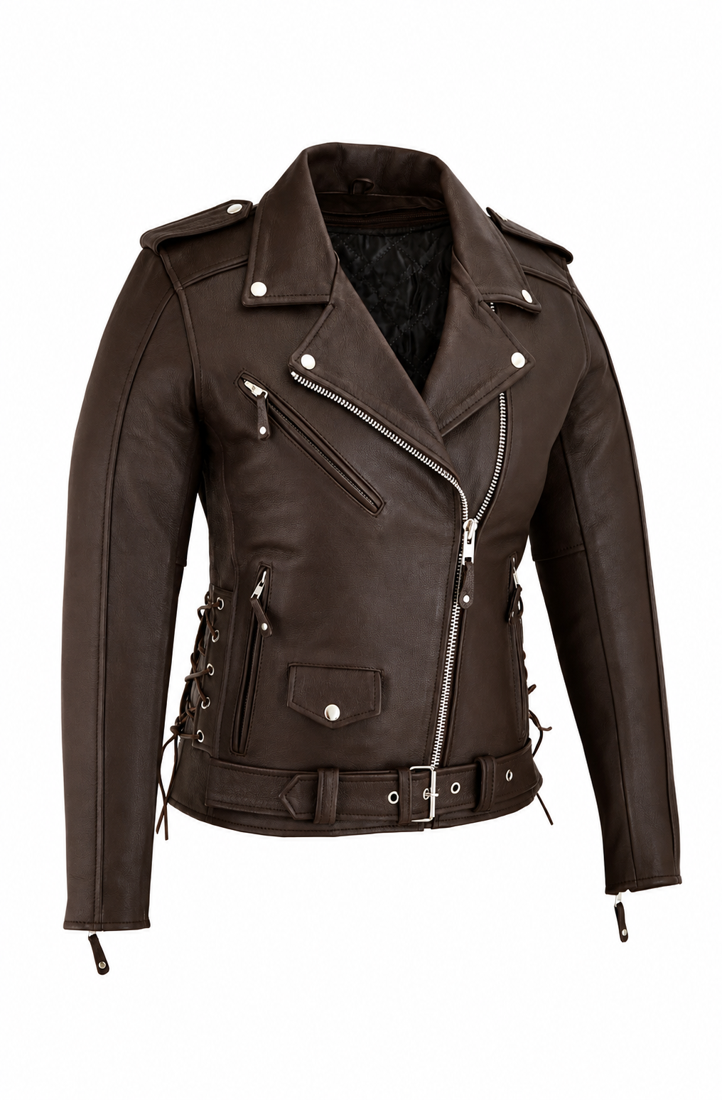 Women's Motorcycle Premium Cow Hide Thick Leather Jacket Zip Out Liner-USA