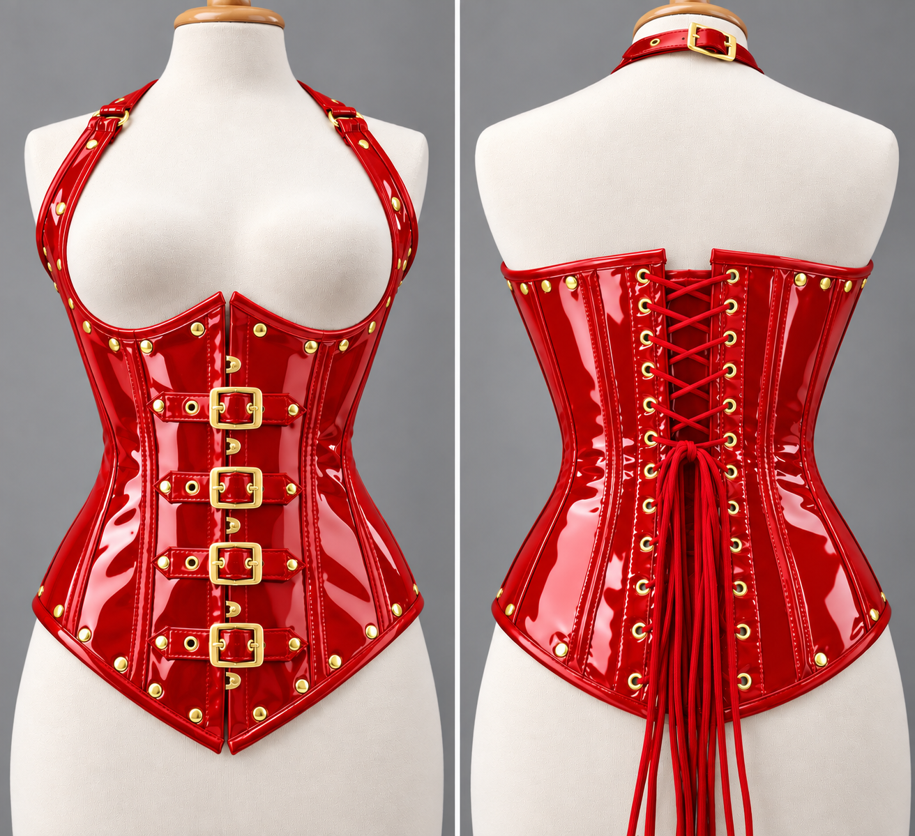 PVC Leather Corset – Front Zip UnderBust Waist Shaper
