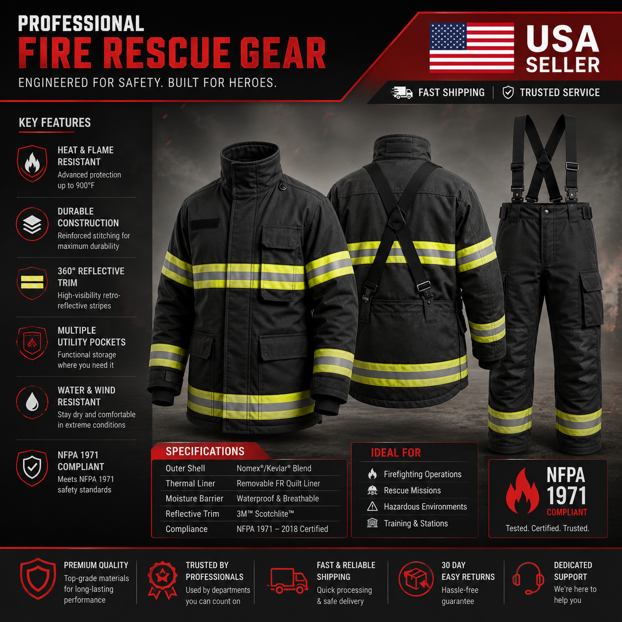 Firefighter Suit With NFPA1971 Certified