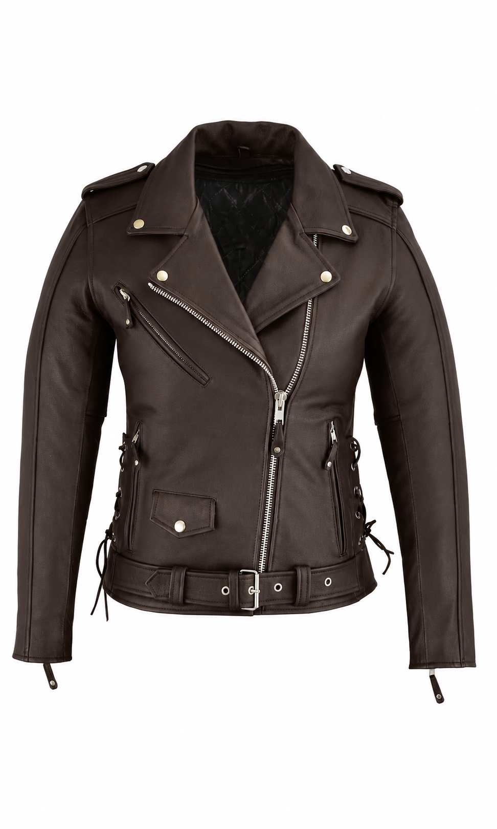 Women's Motorcycle Premium Cow Hide Thick Leather Jacket Zip Out Liner-USA