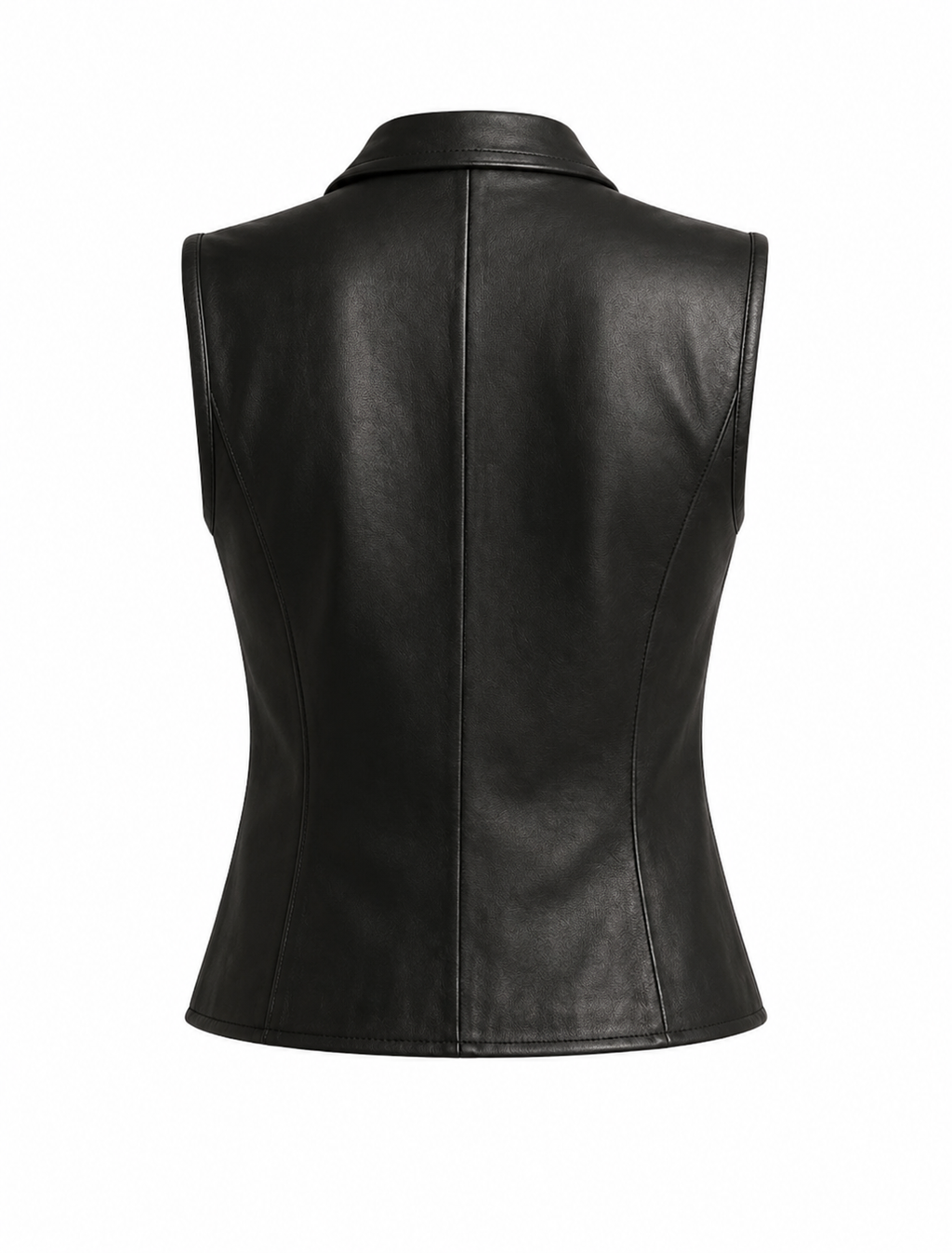 Women's Black Real Leather Biker Vest Slim Fit