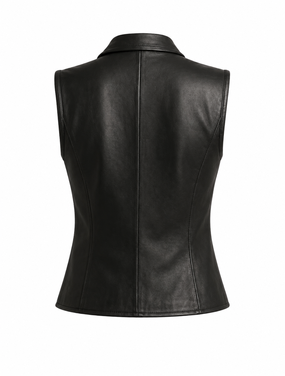 Women's Black Real Leather Biker Vest Slim Fit