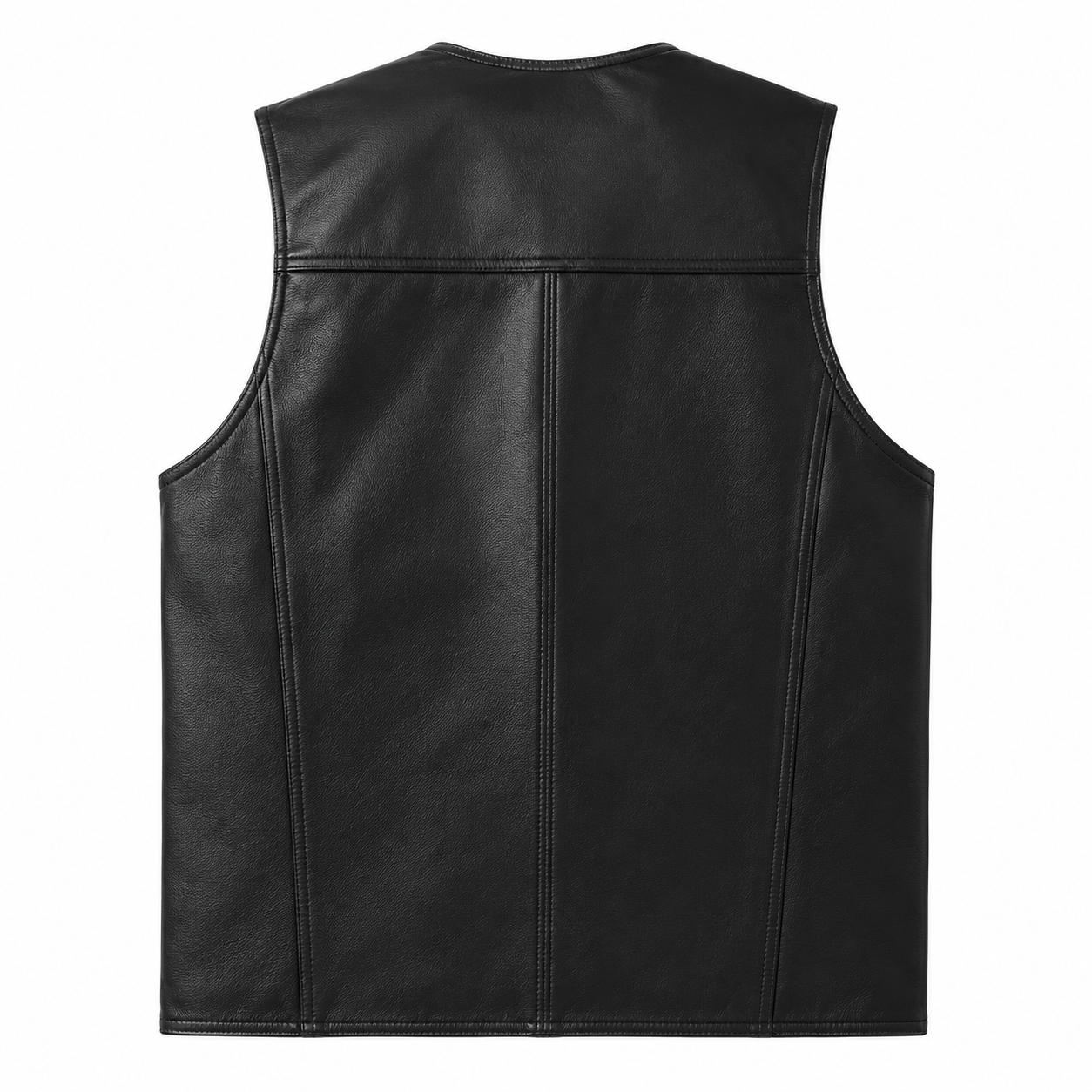 Men's Black Leather Vest Motorcycle Biker Snap Front Classic Slim Fit Sleeveless Waistcoat Vest