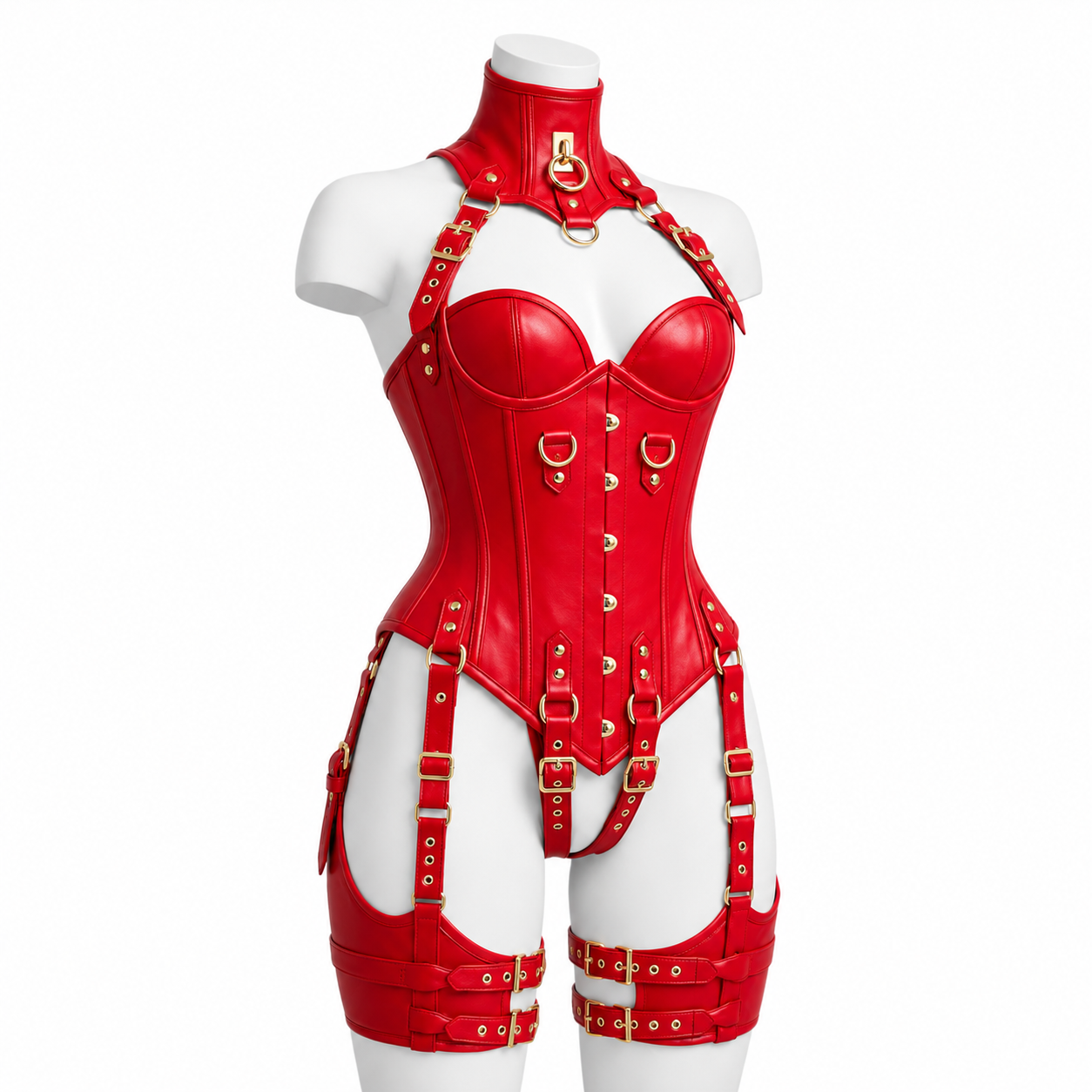 Women’s Leather Corset Harness Bodysuit Gothic Buckle Bustier Steampunk Fetish