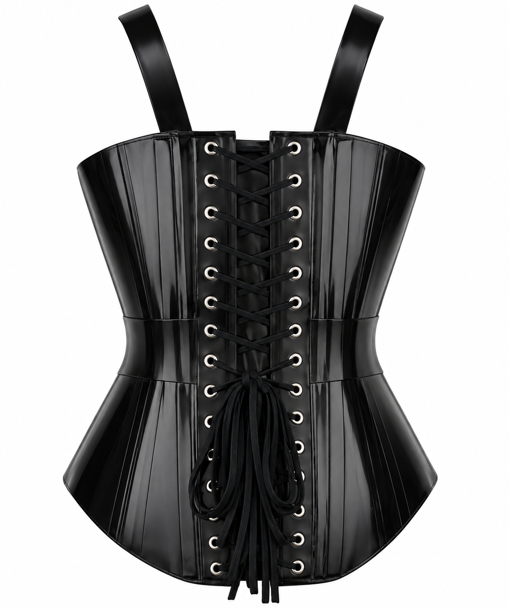 PVC Leather Corset – Front Hooks OverBust Waist Shaper