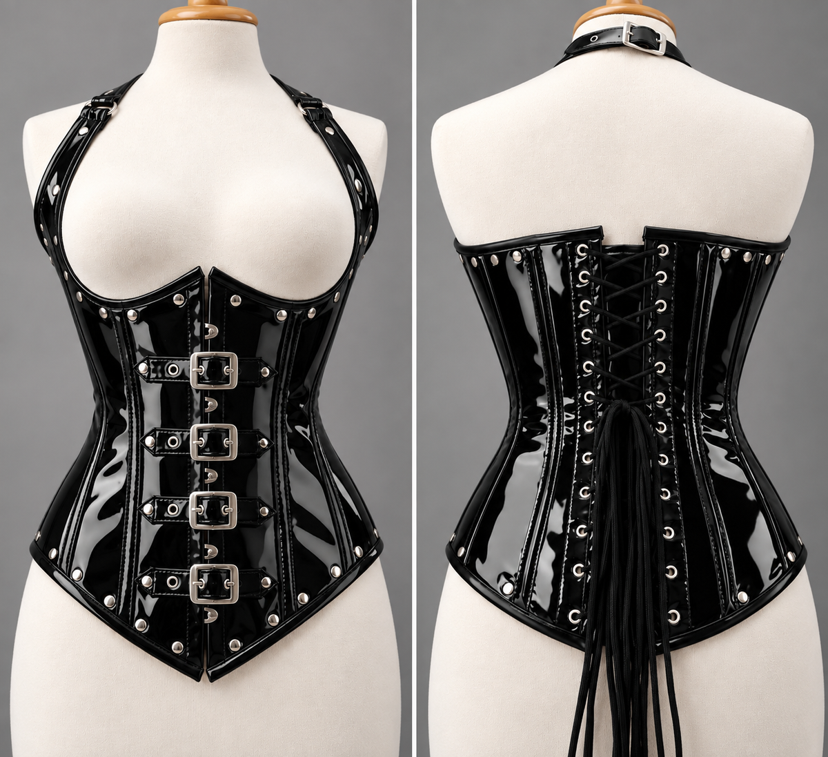 PVC Leather Corset – Front Zip UnderBust Waist Shaper