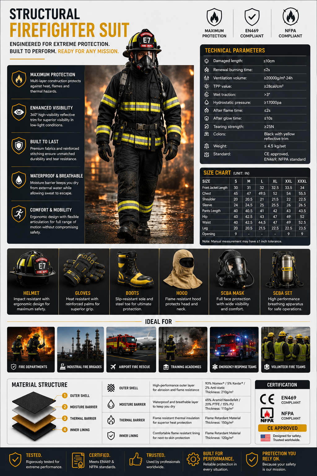 Firefighter Suit With NFPA1971 Certified