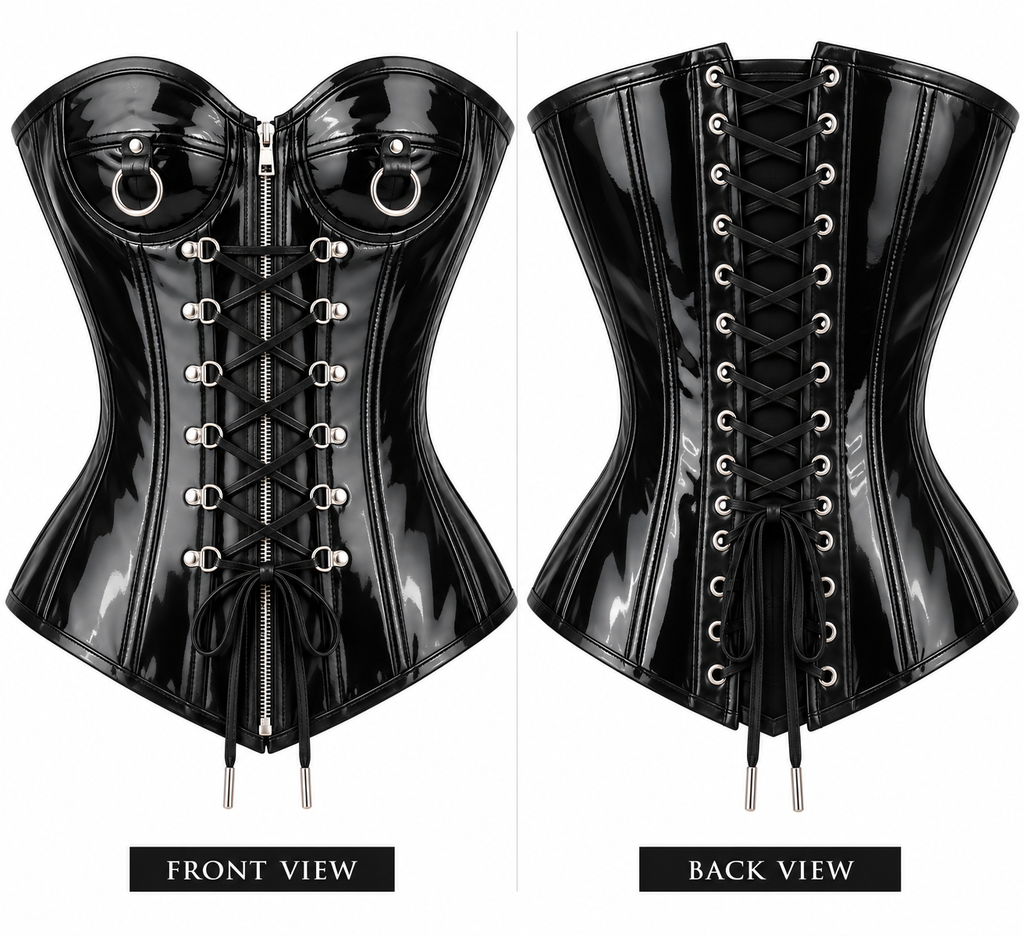 PVC- Leather Corset – Zip & Laces Waist Shaper
