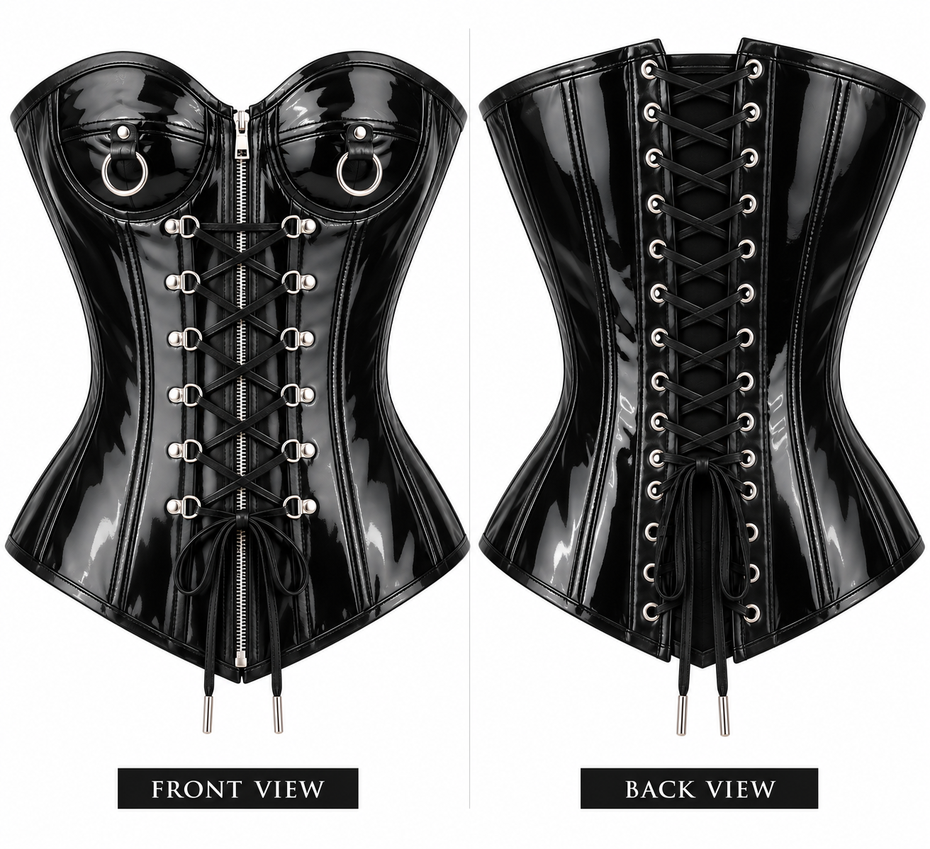 PVC- Leather Corset – Zip & Laces Waist Shaper