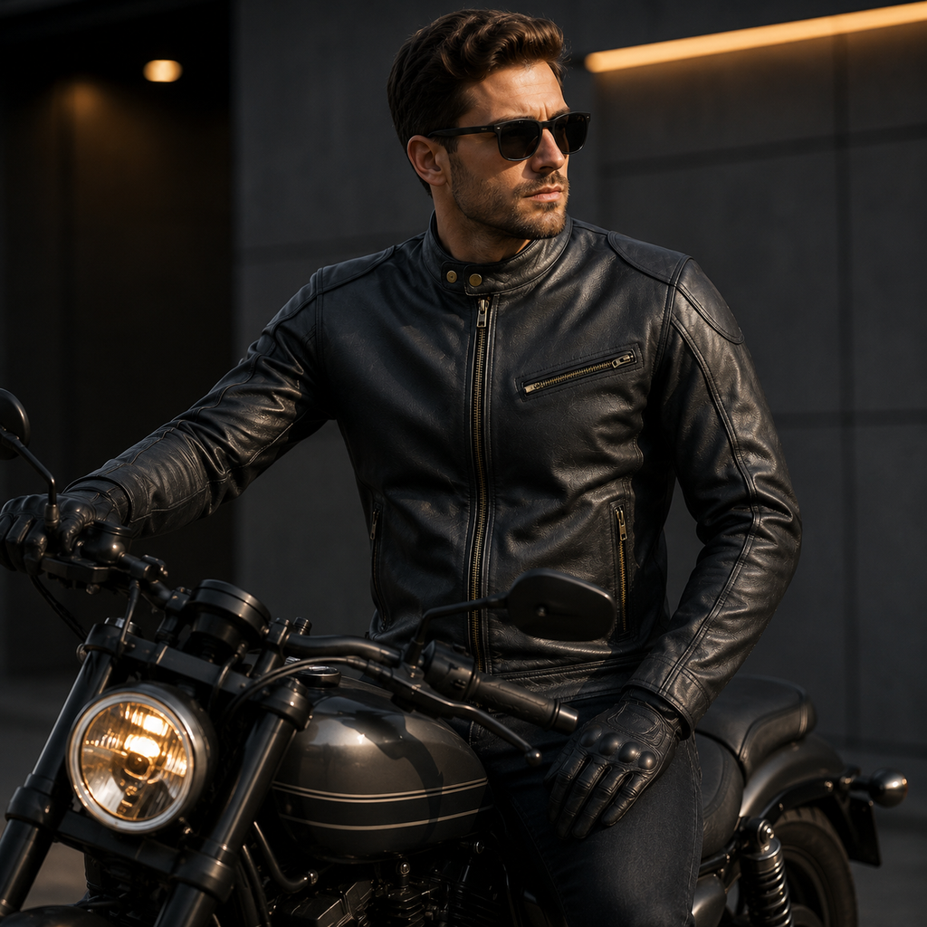 Mens Cafe Racer Leather Jacket Vintage Padded Shoulder Biker Outerwear Jacket (Copy)
