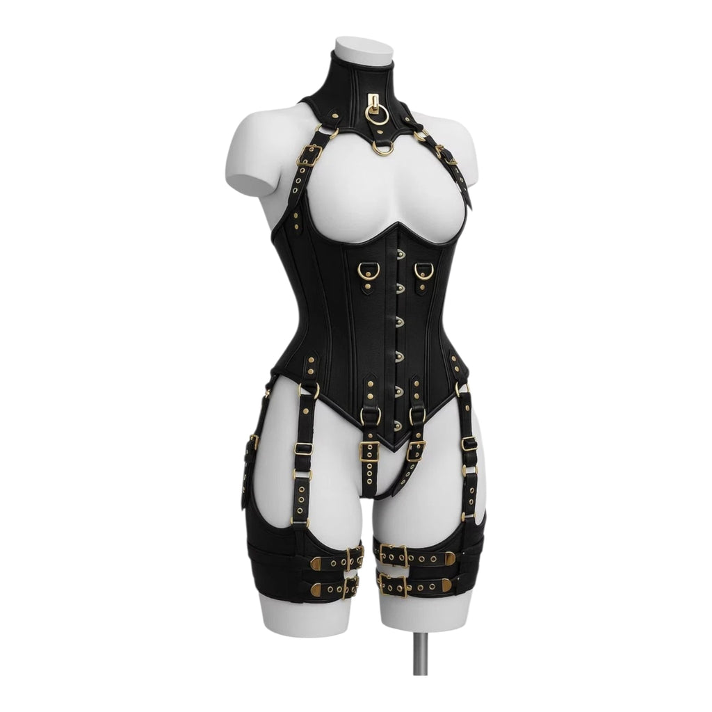 Women’s Leather Corset Harness Bodysuit Gothic Buckle Bustier Steampunk Fetish