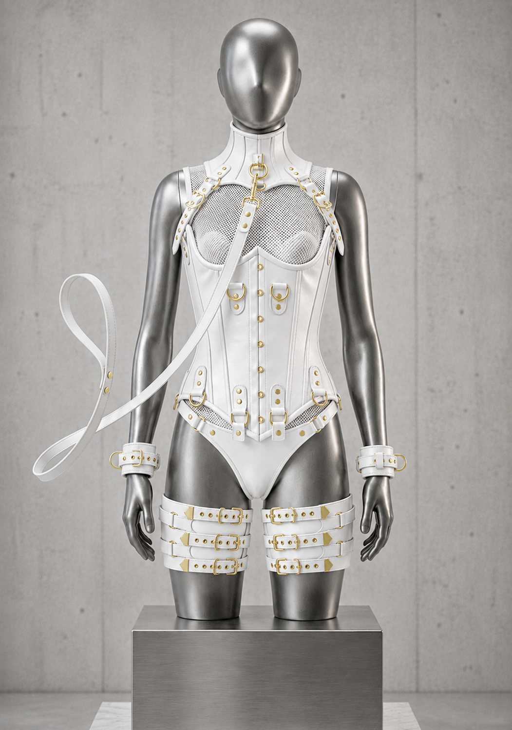 Women’s Leather Corset Harness Bodysuit Gothic Buckle Bustier Steampunk Fetish (With Leash & Handcuffs)