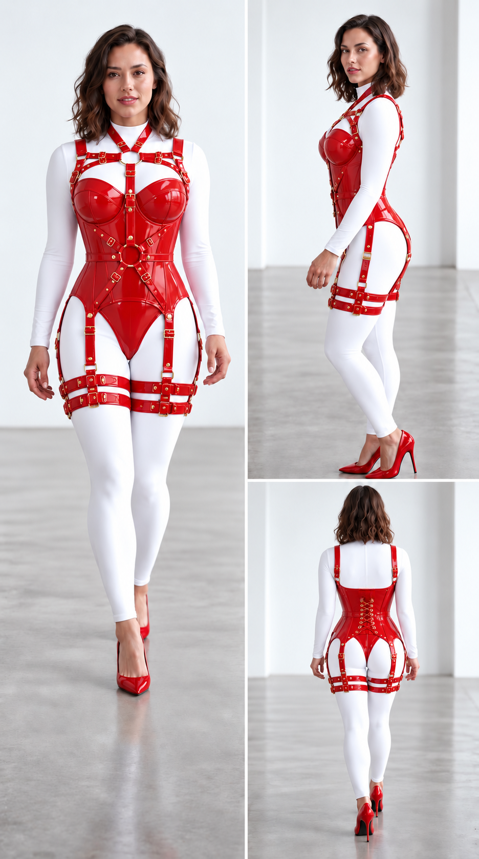 PVC Gloss OverBust Corset Harness Bodysuit Gothic Buckle Bustier Steampunk Fetish