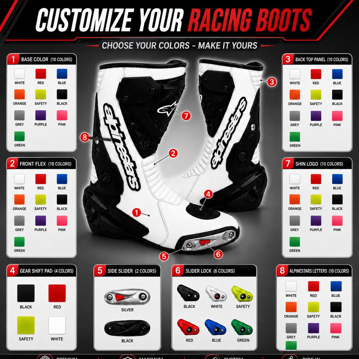 CUSTOMIZED - Sport Bike Motorcycle Boots Racing Track Street Gear Protective Armor