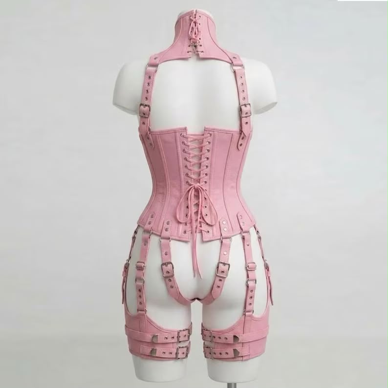 Women’s Leather Corset Harness Bodysuit Gothic Buckle Bustier Steampunk Fetish