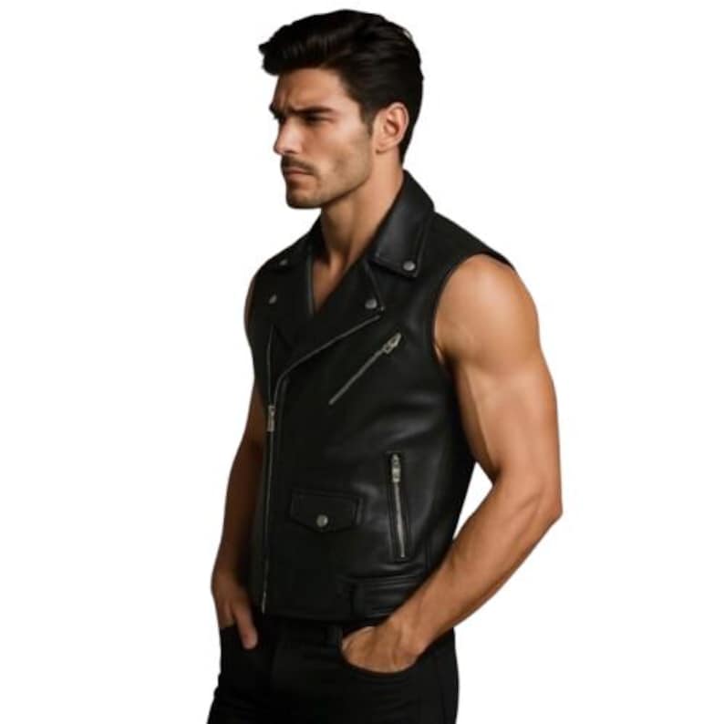 Men's Black Genuine Leather Biker Vest