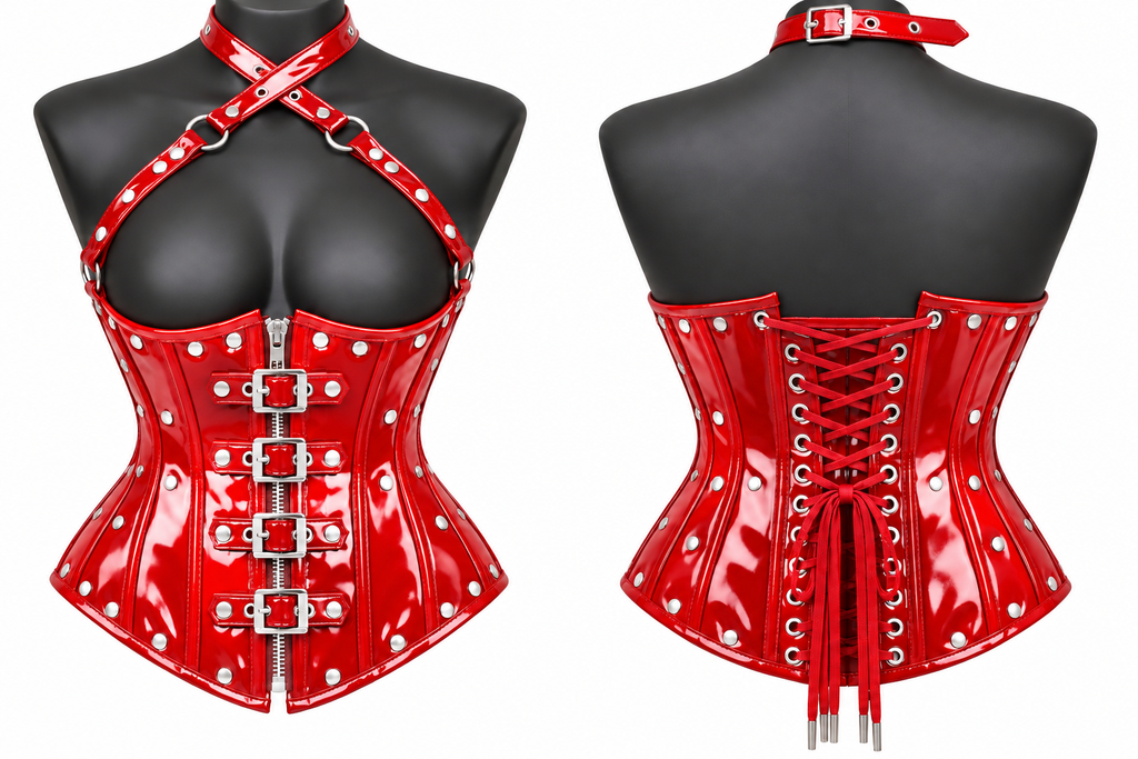 PVC Leather Corset – Front Zip UnderBust Waist Shaper