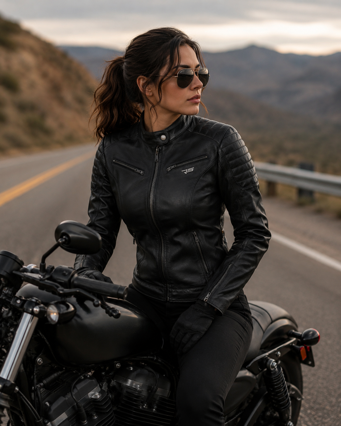 ALICE Women Leather Cafe Racer Jacket Vintage Padded Shoulder Biker Armor Coat