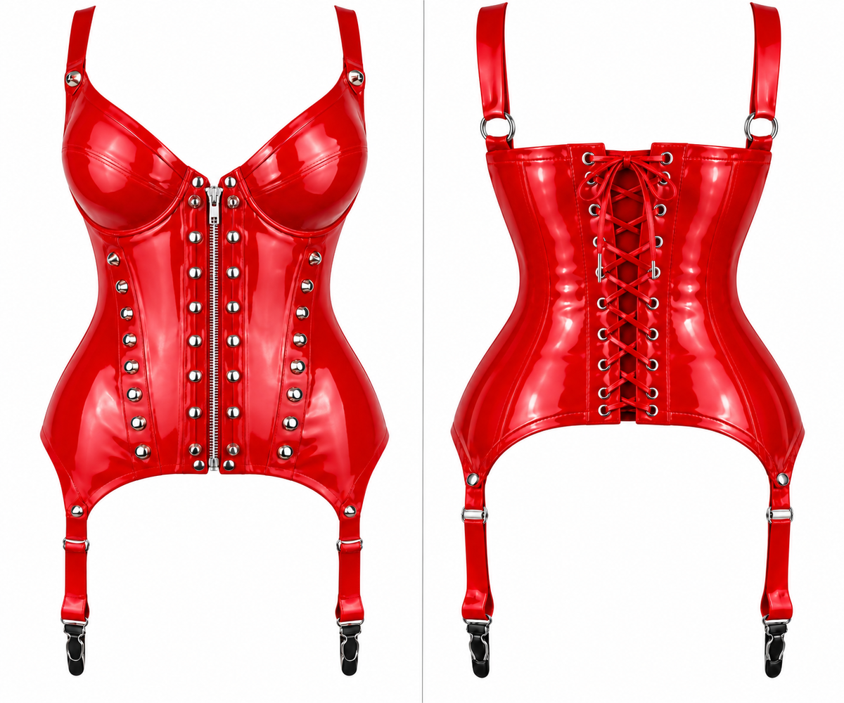 PVC Gloss OverBust Corset Harness Bodysuit Gothic Buckle Bustier Steampunk Fetish