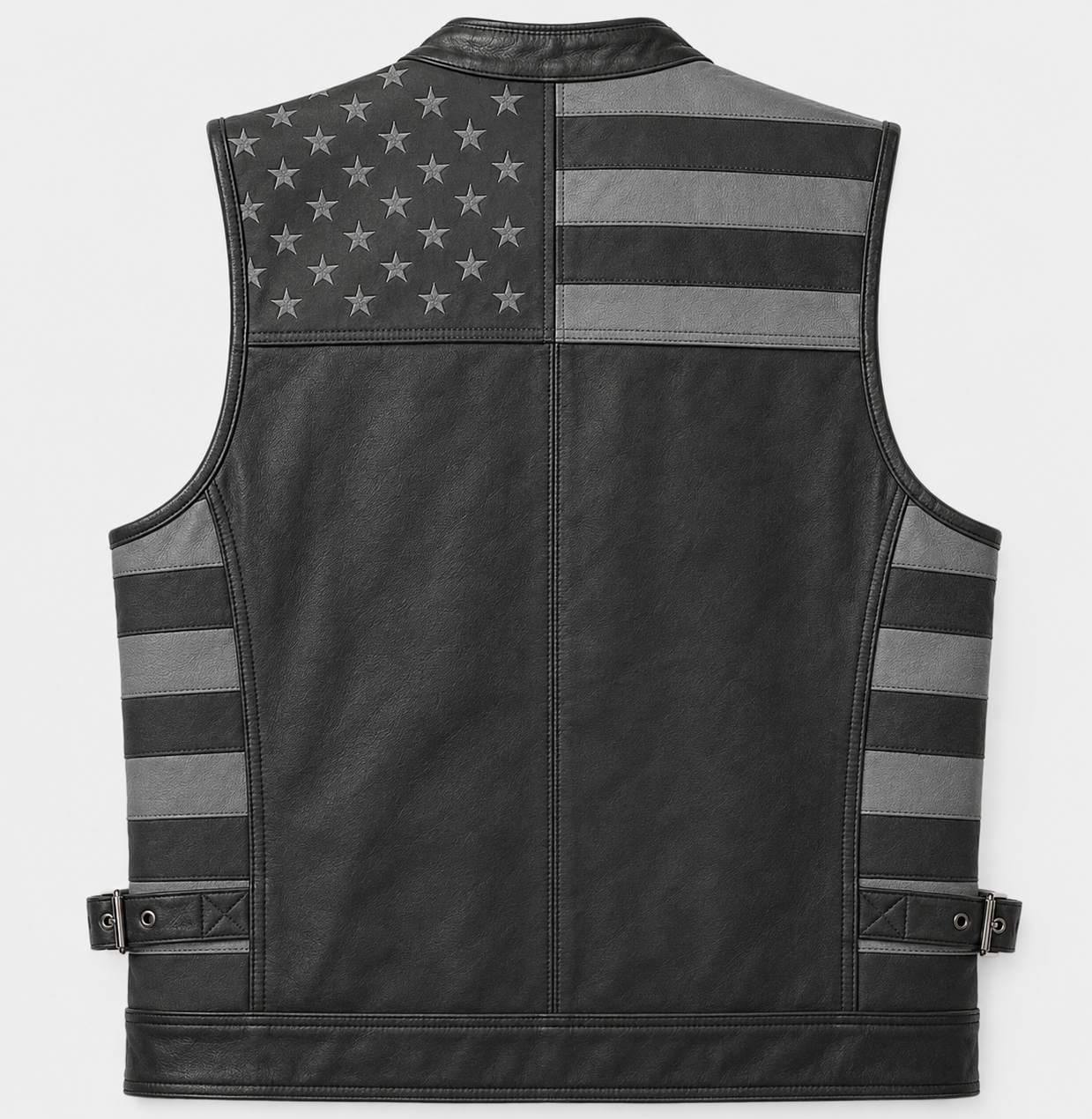 Men's Genuine Leather USA Flag Vest Motorcycle Biker Sleeveless Riding Vest