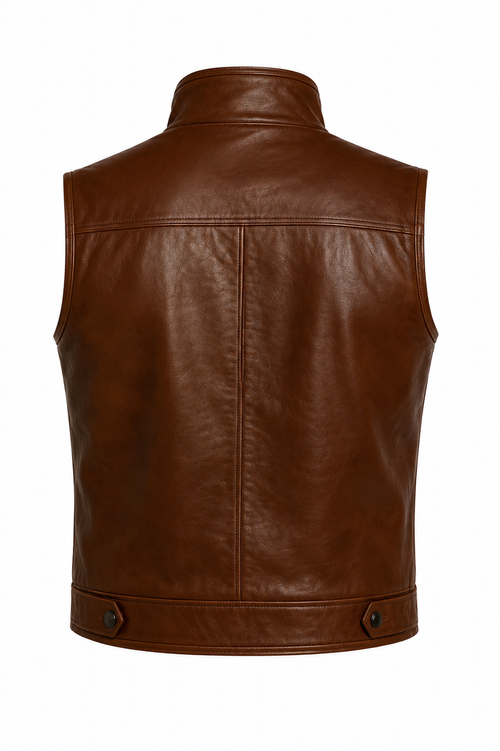 Handmade Brown Leather Biker Vest Men's Motorcycle Style Slim Fit Waistcoat Vest
