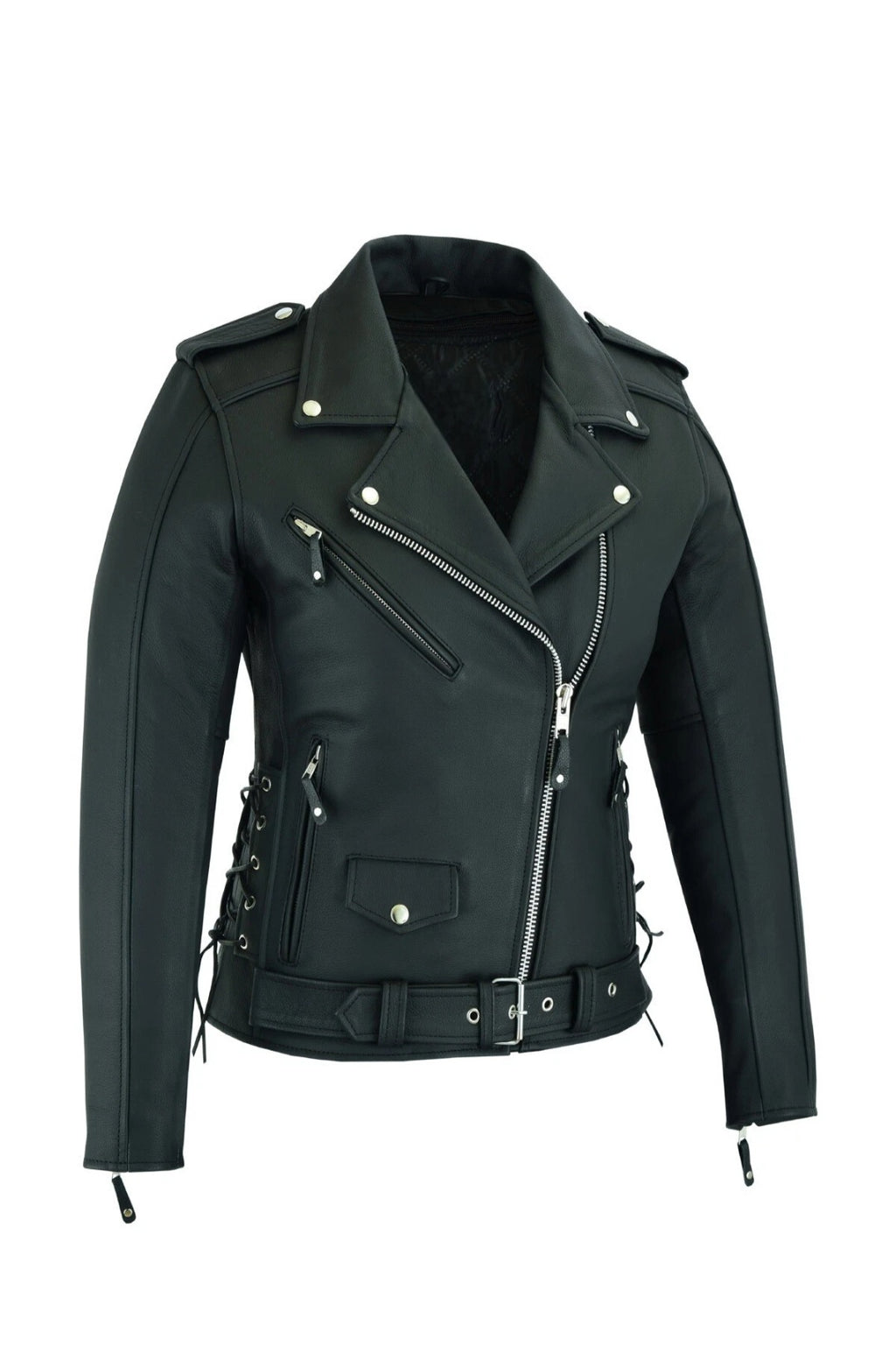 Women's Motorcycle Premium Cow Hide Thick Leather Jacket Zip Out Liner-USA
