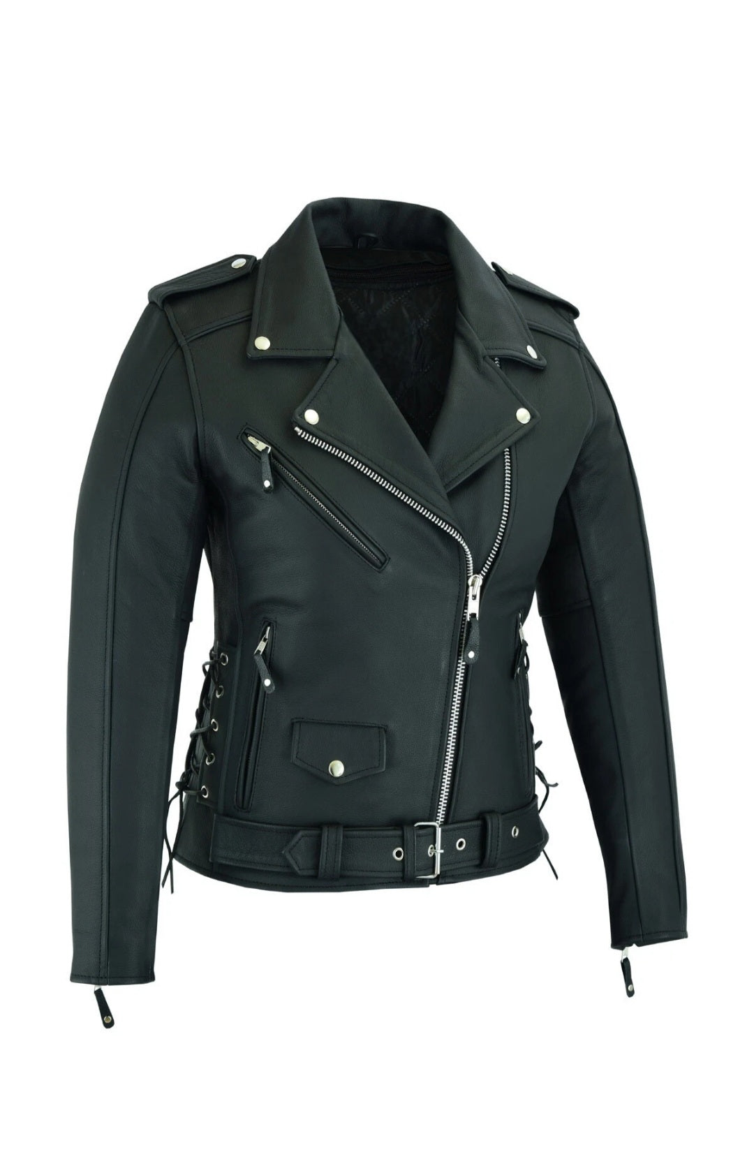 Women's Motorcycle Premium Cow Hide Thick Leather Jacket Zip Out Liner-USA
