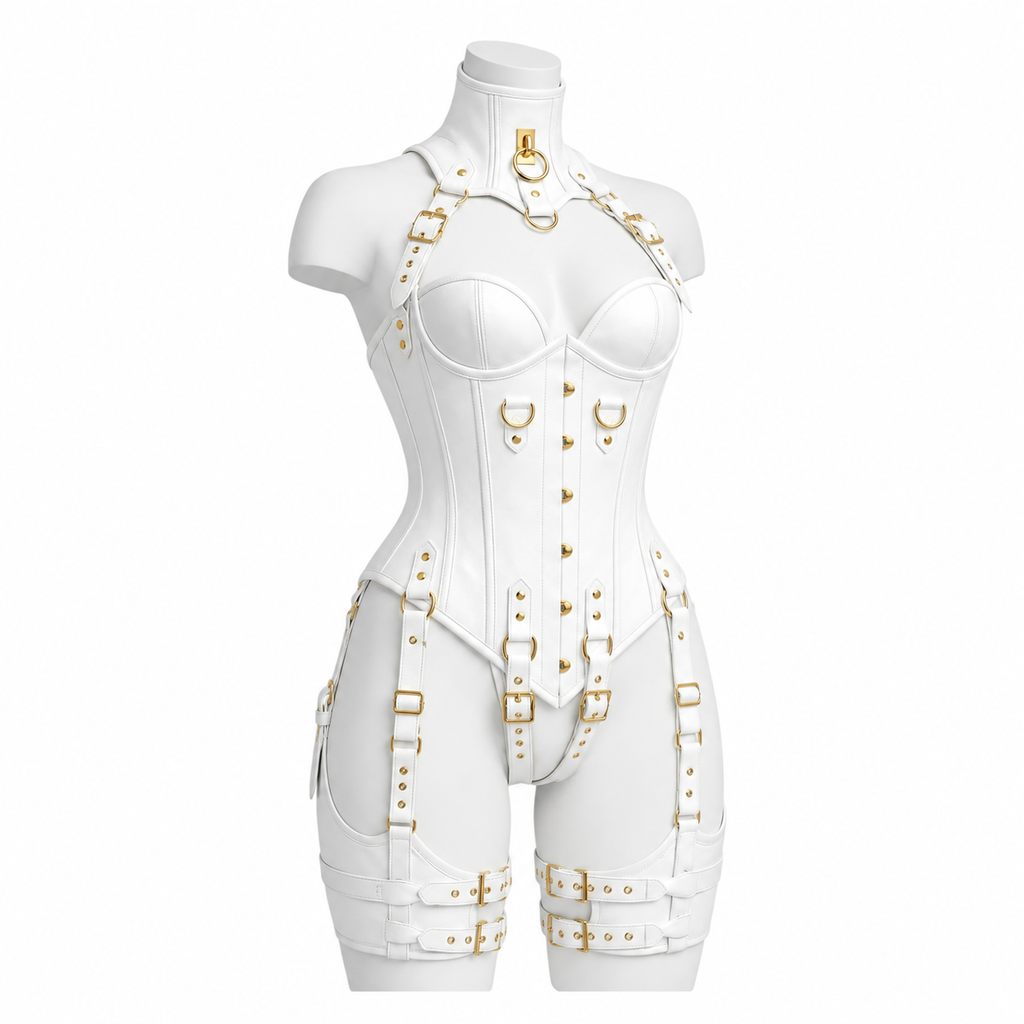 Women’s Leather Corset Harness Bodysuit Gothic Buckle Bustier Steampunk Fetish