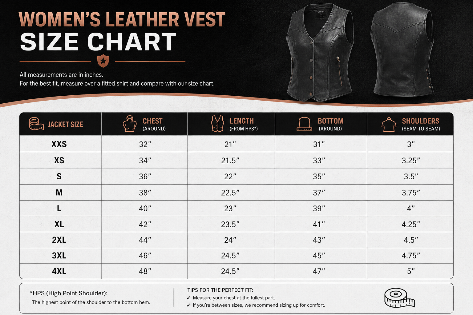 Womens Elite Slim Fit Leather Vest