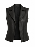 Women's Black Real Leather Biker Vest Slim Fit