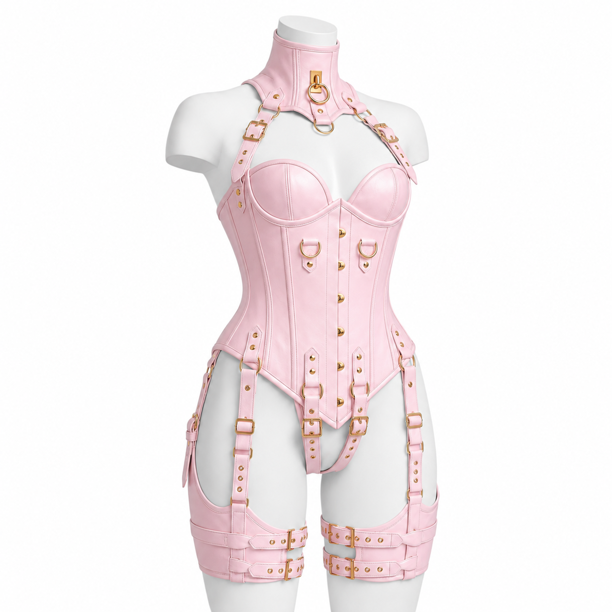 Women’s Leather Corset Harness Bodysuit Gothic Buckle Bustier Steampunk Fetish