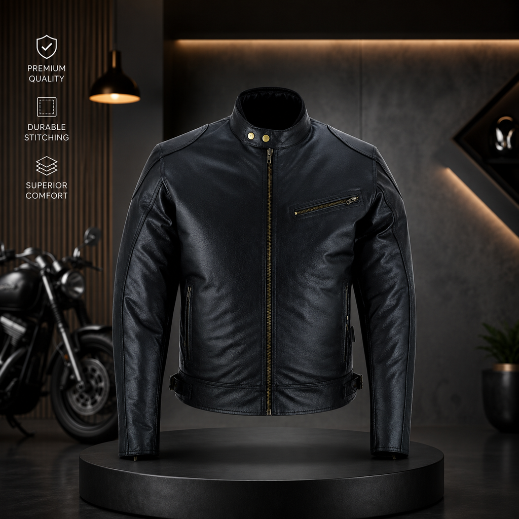 Mens Cafe Racer Leather Jacket Vintage Padded Shoulder Biker Outerwear Jacket (Copy)