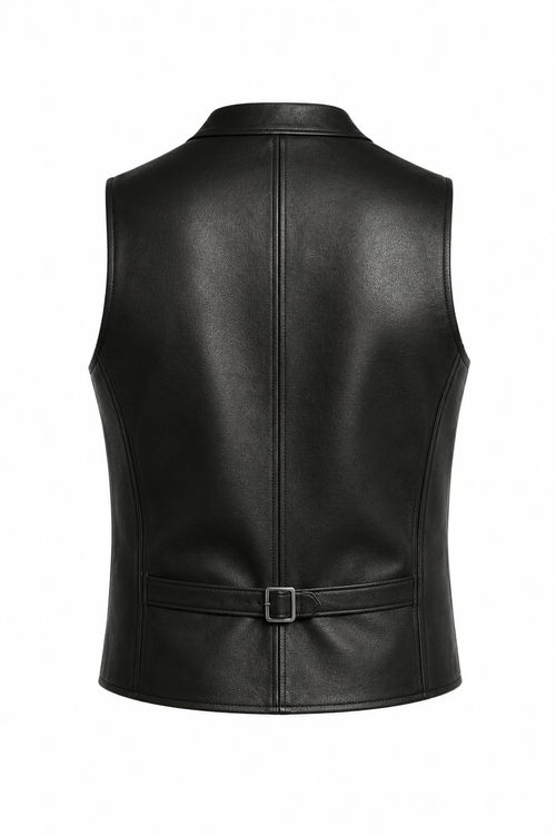 Handmade Men's Black Leather Vest Formal Waistcoat Slim Fit Classic Elegant Vest