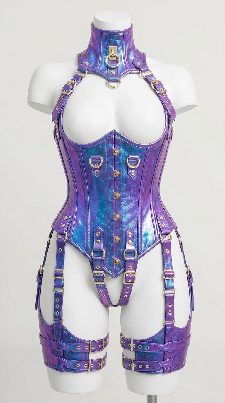 Women’s HOLOGRAPHIC PU Leather Corset Set