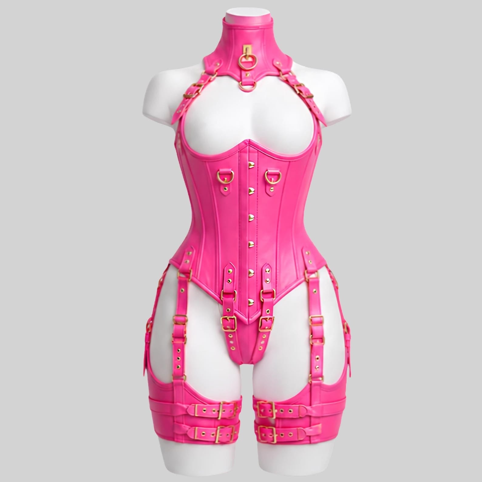 Women’s Leather Corset Harness Bodysuit Gothic Buckle Bustier Steampunk Fetish