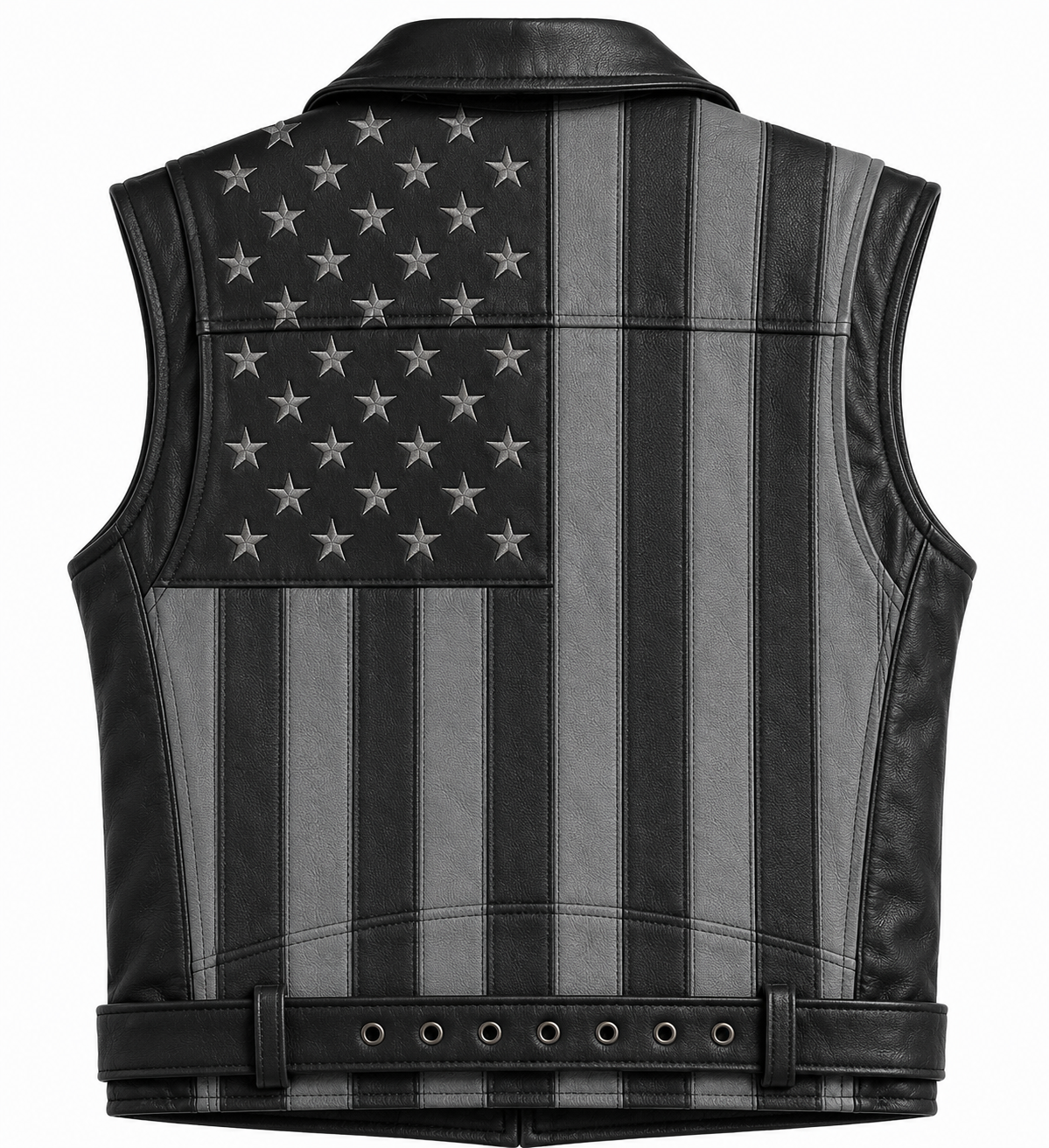 Men Genuine Leather USA Flag Vest Biker Motorcycle Belted Vest