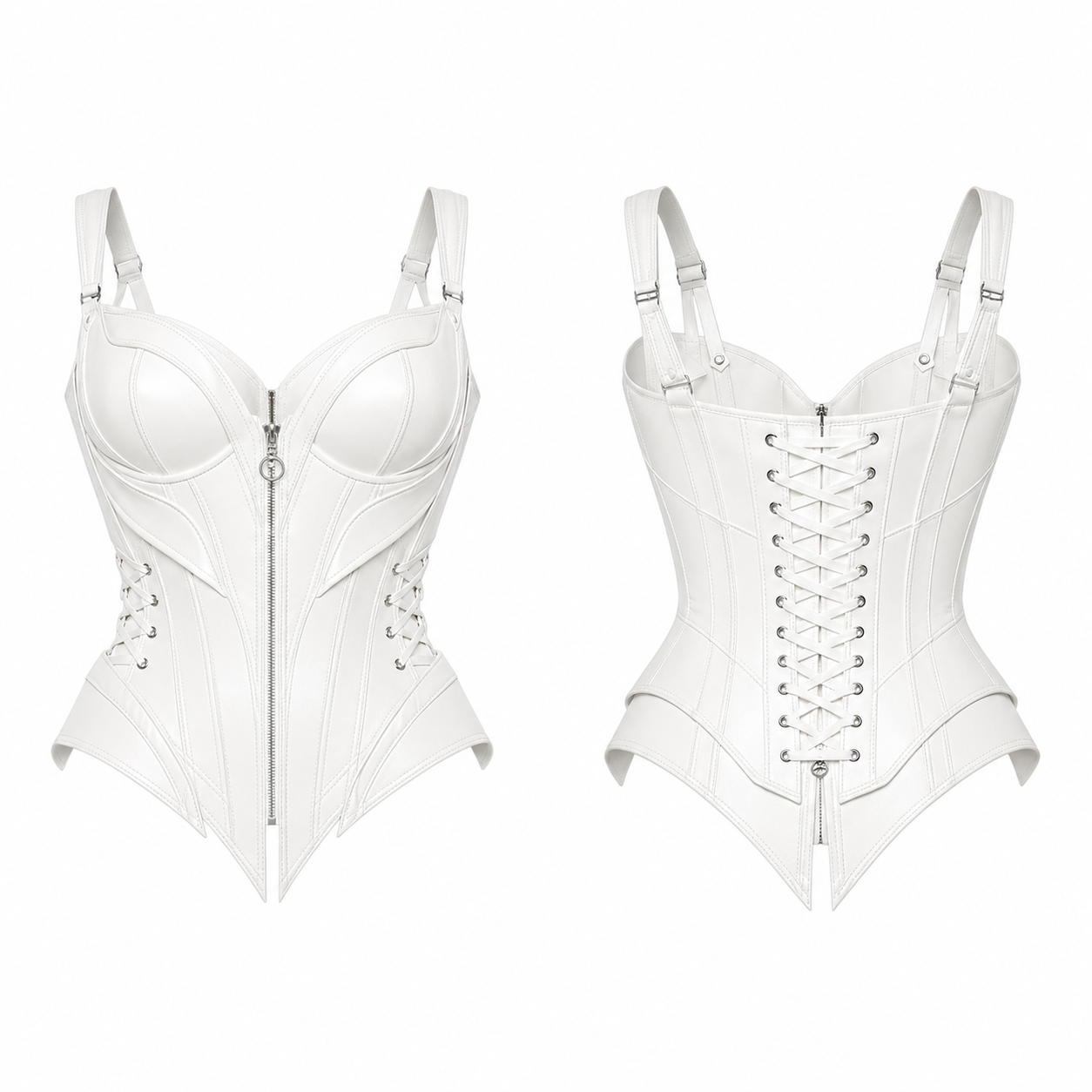 Leather Corset – Front Zip & Lace Back Waist Shaper-USA Pattern