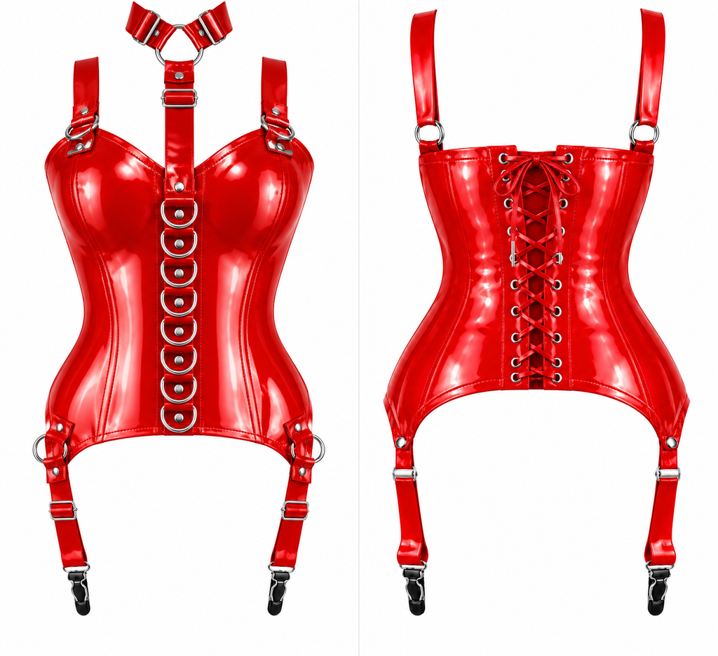 PVC Gloss OverBust Corset Harness Bodysuit Gothic Buckle Bustier Steampunk Fetish