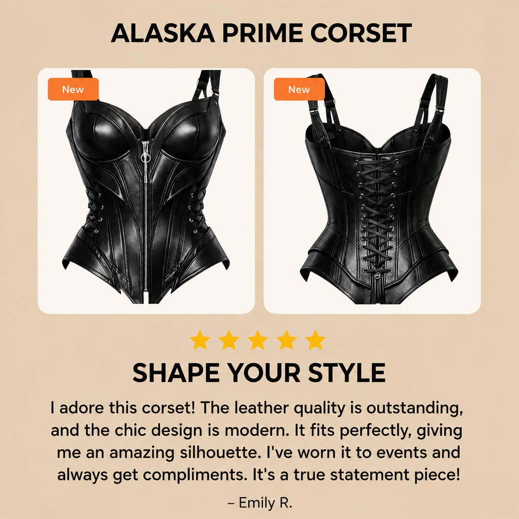Leather Corset – Front Zip & Lace Back Waist Shaper-USA Pattern