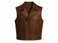 Men's Brown Genuine Leather Biker Vest - Handmade Sleeveless Motorcycle Jacket Vest
