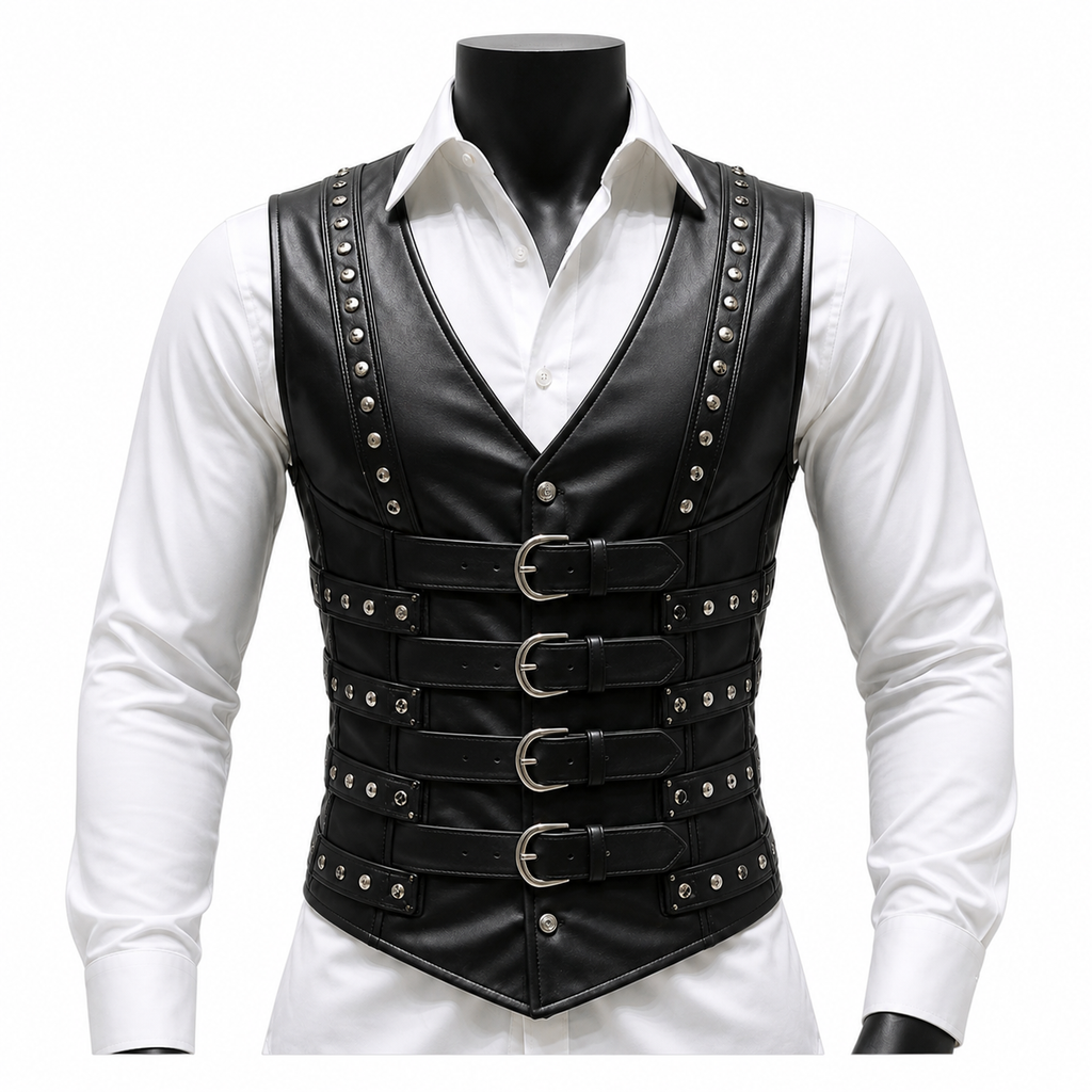 Mens Corset Vest Real Leather Steel Boned Steampunk Gothic Business VEST USA