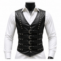 Mens Corset Vest Real Leather Steel Boned Steampunk Gothic Business VEST USA