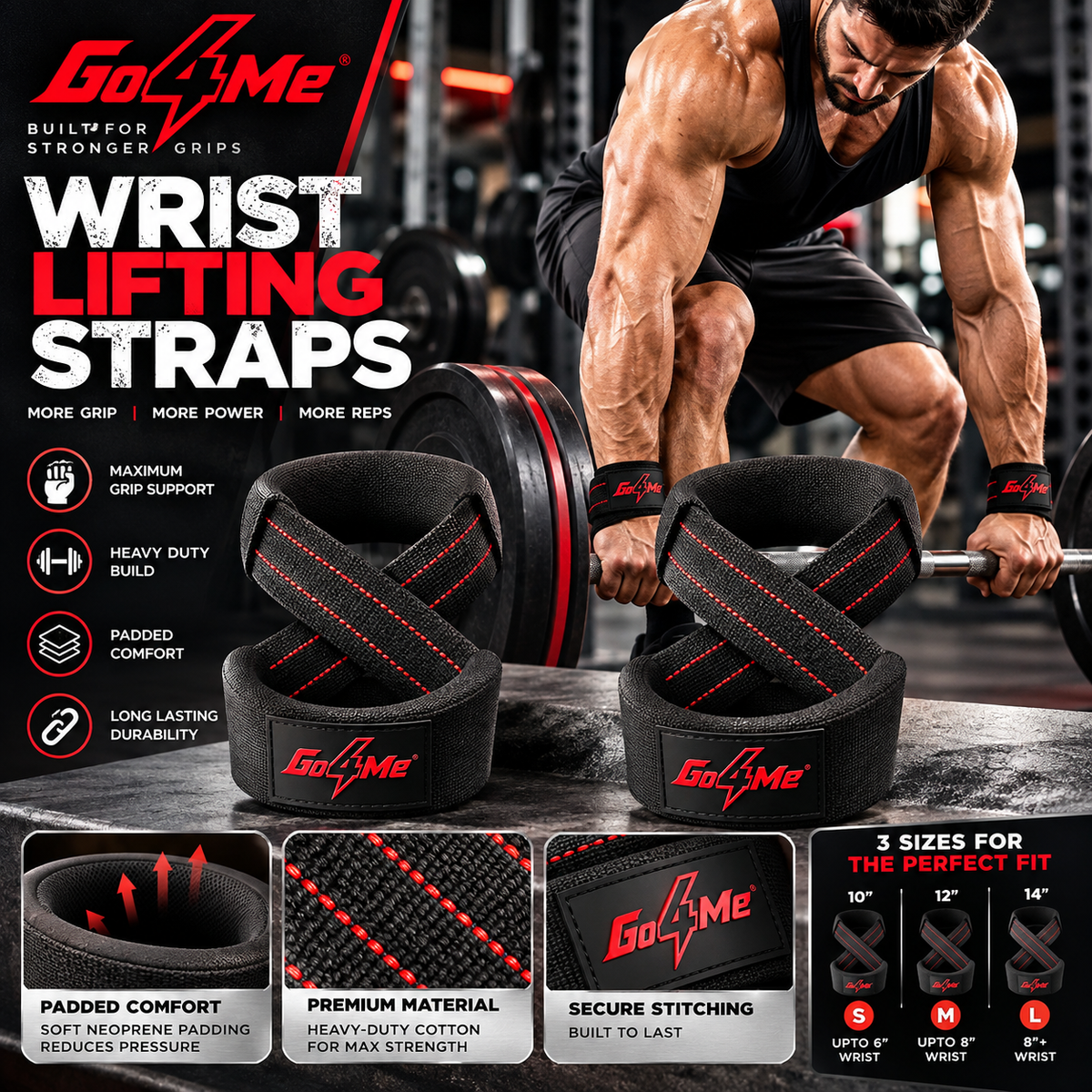 Figure 8 Lifting Straps, Padded Heavy Duty Deadlift Straps