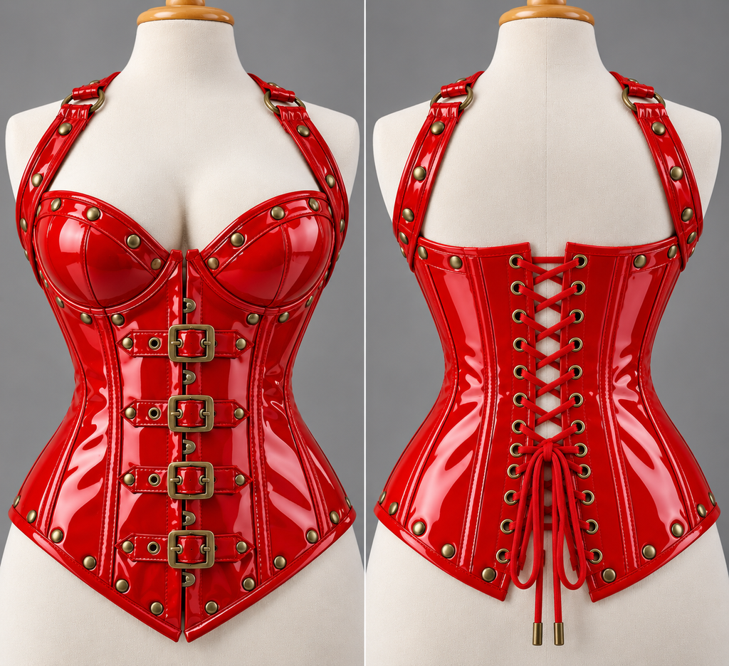 PVC Leather Corset – Front Hooks OverBust Waist Shaper