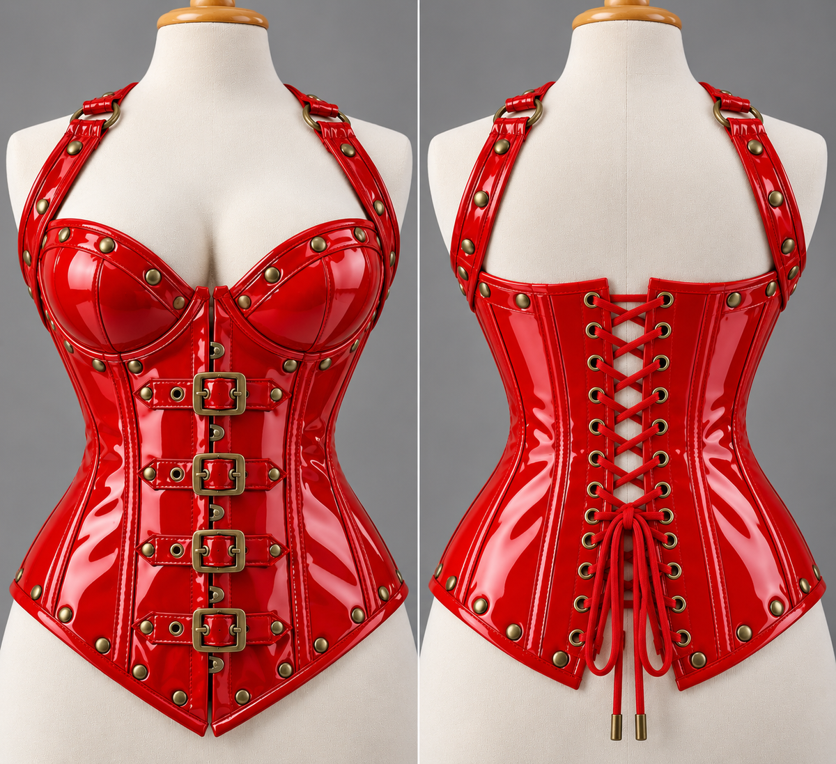 PVC Leather Corset – Front Hooks OverBust Waist Shaper