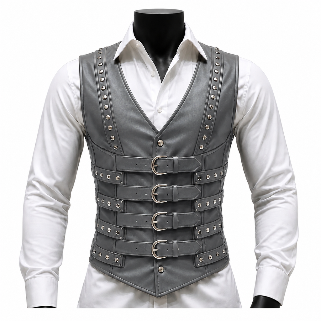 Mens Corset Vest Real Leather Steel Boned Steampunk Gothic Business VEST USA