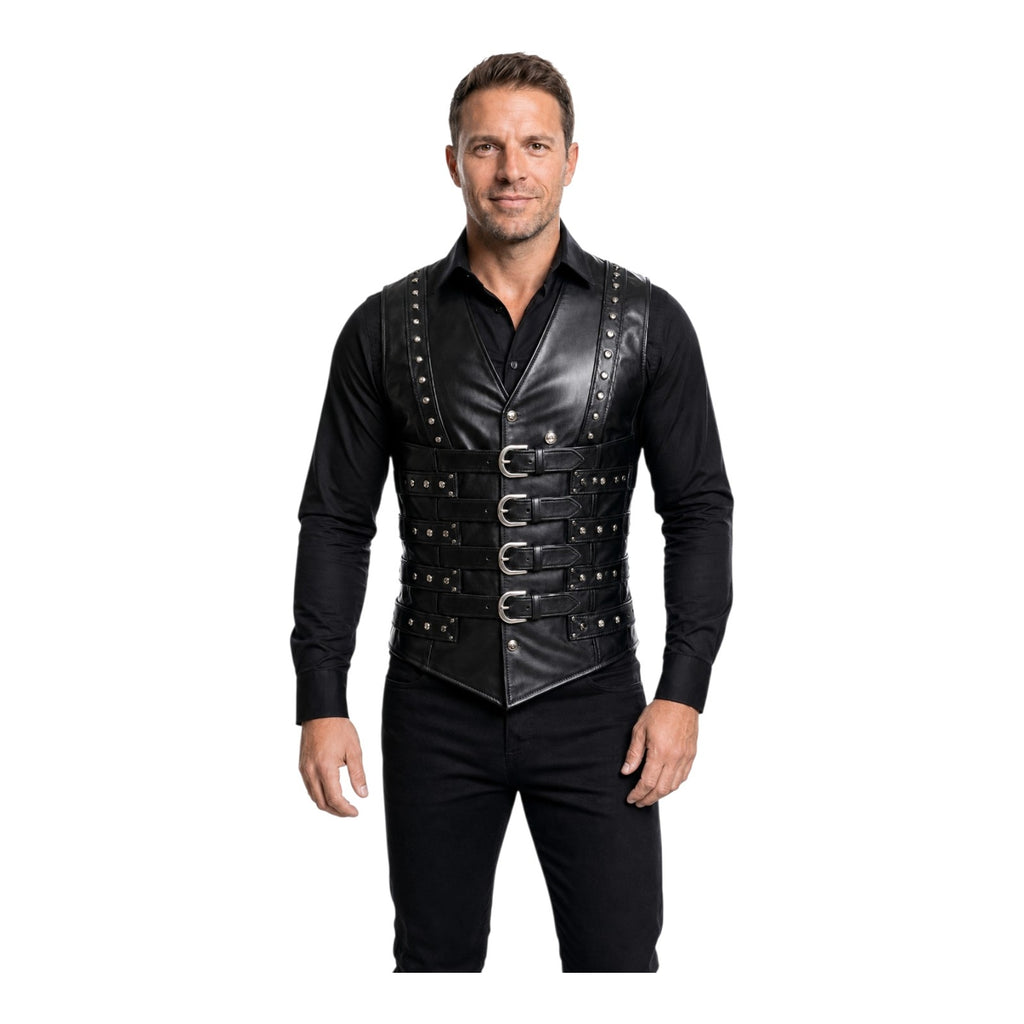 Mens Corset Vest Real Leather Steel Boned Steampunk Gothic Business VEST USA