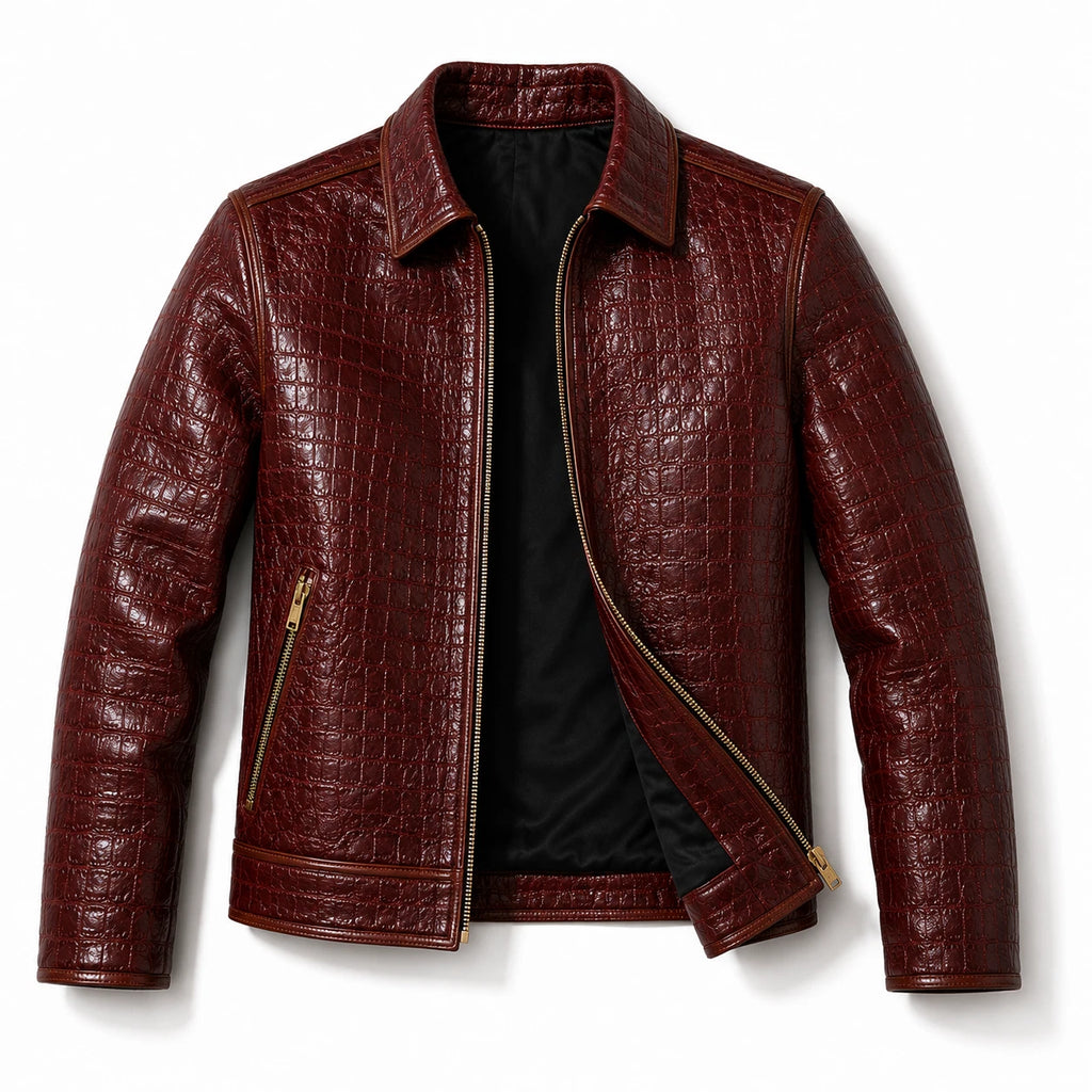 Mens Primium Leather Jacket Crocodile / Biker / Outerwear Jacket