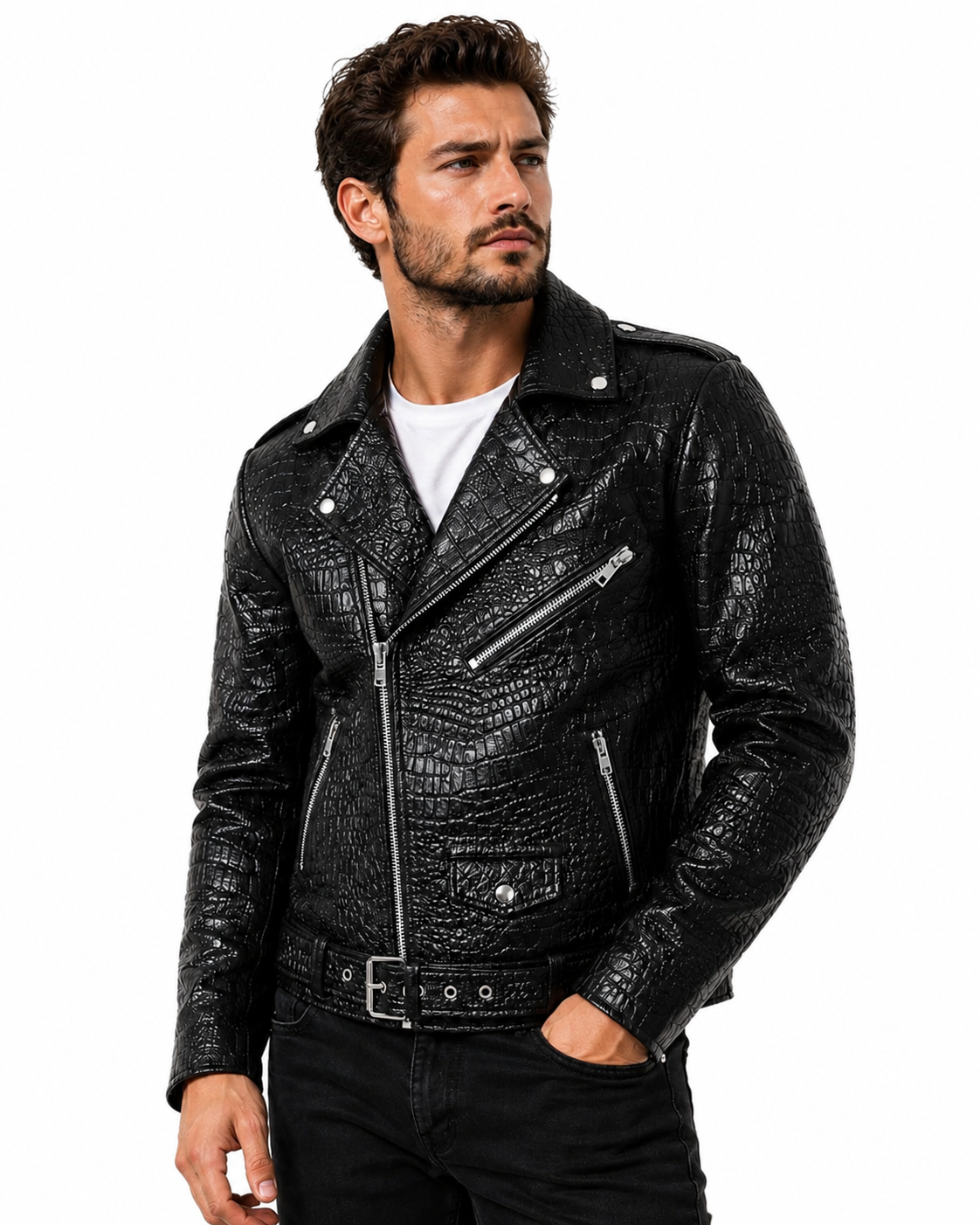 Mens Primium Leather Jacket Crocodile / Biker / Outerwear Jacket