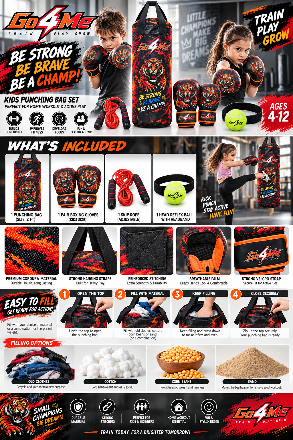 Go4Me - Kids Punching Bag Set of 4 - TIGER PUNCH